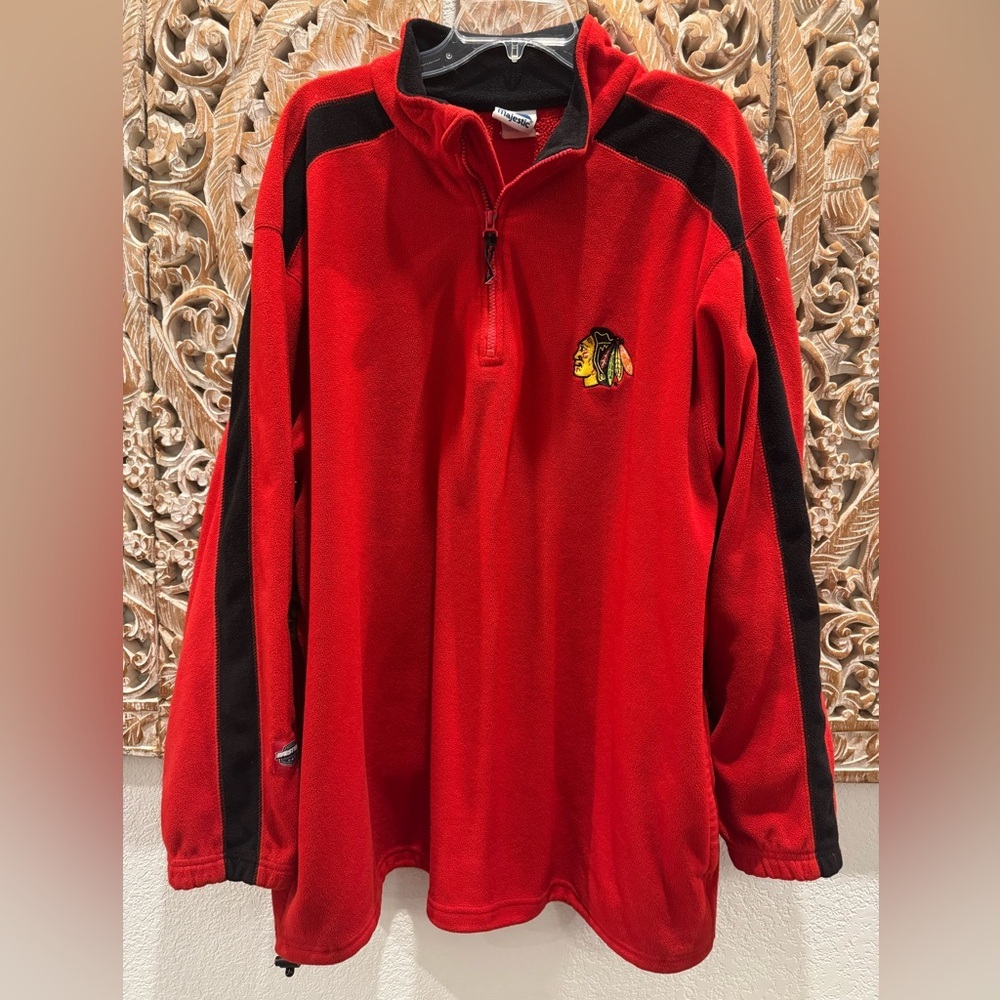 Majestic Red Blackhawks Fleece 1/4 Zip Pullover Sweater- size XL